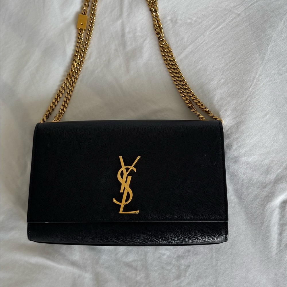 Yves Saint Laurent Black and Gold Chain Shoulder Bag